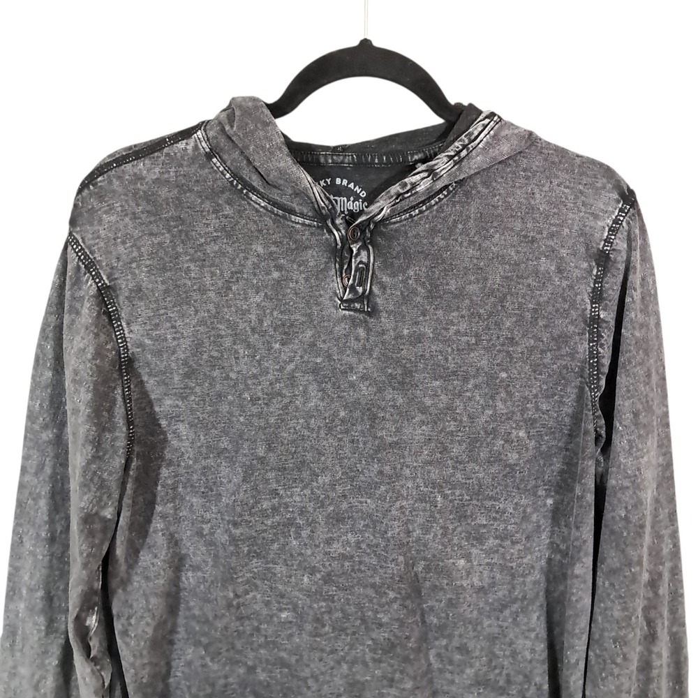 Lucky Brand Sugar Magic Long Sleeve Henley Neck T Shirt Mens Medium Washed Black - Picture 3 of 9